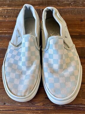 Vans Off the Wall Light Blue and White Checkerboard Slip-On Sneakers 
Sz 6.5/4.5